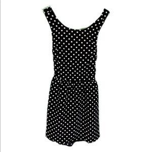 Rush black and white polka dot cross strap mini fit and flare satin dress. Sz M